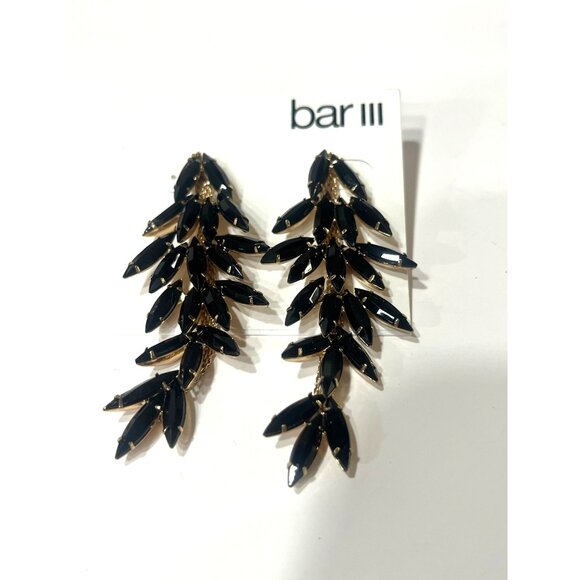Bar III Black & Gold Leaf Drop Earrings With Stud Back - Picture 8 of 13